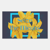 青と黄色のユリで手段を掴む 長方形シール (正面)