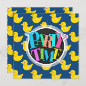 青と黄色のラバーダック、ダッキー(アヒルちゃん) 招待状 (正面/裏面)