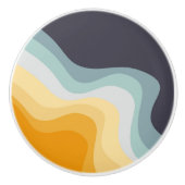 青と黄色のレトロスタイル波 セラミックノブ (正面)