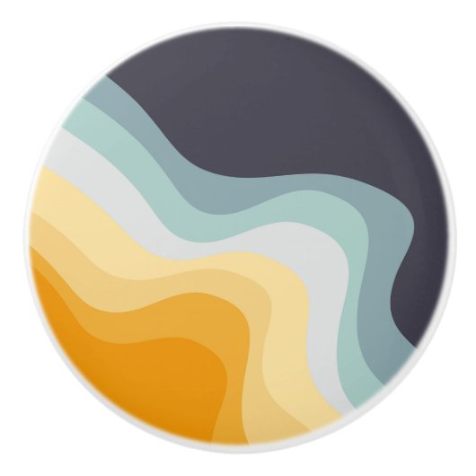 青と黄色のレトロスタイル波 セラミックノブ (正面)