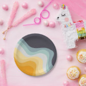 青と黄色のレトロスタイル波 ペーパープレート (パーティー)