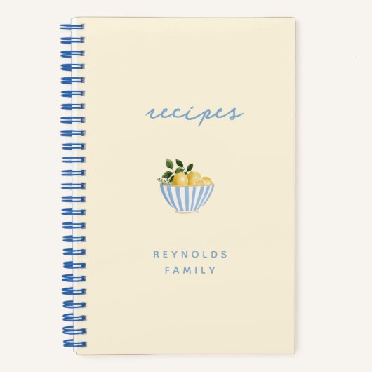 青と黄色のレモンの家族のレシピノートブック ノートブック (正面)