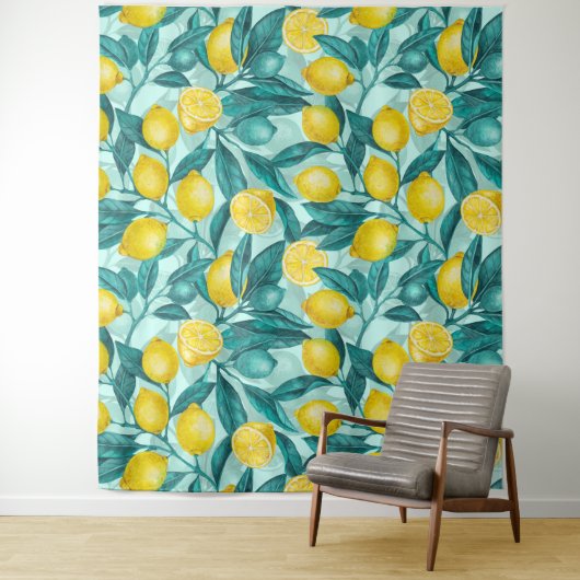 青と黄色のレモンの枝 タペストリー (インサイチュ)