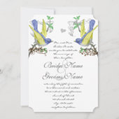 青と黄色のヴィンテージ鳥の結婚式の招待 招待状 (正面)