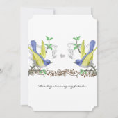 青と黄色のヴィンテージ鳥の結婚式の招待 招待状 (裏面)