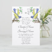 青と黄色のヴィンテージ鳥の結婚式の招待 招待状 (スタンド正面)