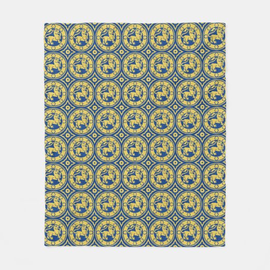 青と黄色の中世ライオンズフリースブランケット フリースブランケット (正面)