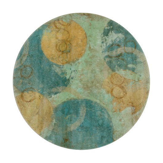 青と黄色の円 カッティングボード (正面)