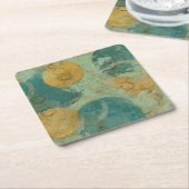 青と黄色の円 スクエアペーパーコースター (アングル)