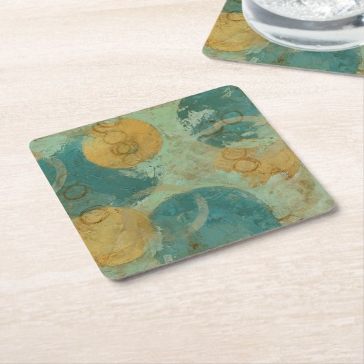 青と黄色の円 スクエアペーパーコースター (アングル)