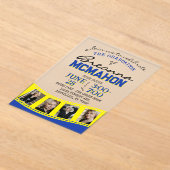 青と黄色の写真卒業フィルムストリップ曇り アクリル招待状 (レイダウン)