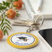 青と黄色の卒業キャップとタッセル キーホルダー (側面)