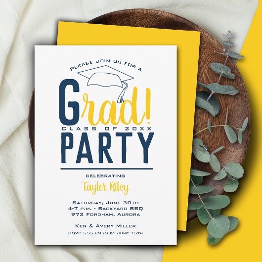 青と黄色の卒業パーティー 招待状