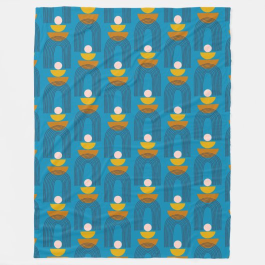 青と黄色の可愛いボホアーチライン フリースブランケット (正面)