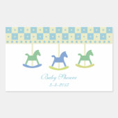 青と黄色の回転木馬:赤ちゃんシャワーのシール 長方形シール (正面)