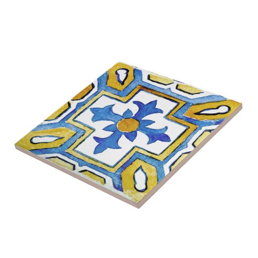 青と黄色の地中海の水パターン(の模様が)ある色 タイル (側面)