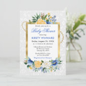 青と黄色の夏の花のゴールドベイビーシャワー 招待状 (スタンド正面)