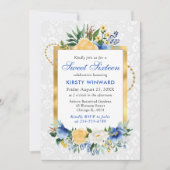 青と黄色の夏の花ゴールドフォイル甘い16 招待状 (正面)