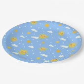 青と黄色の太陽の曇り空 ペーパープレート (アングル)