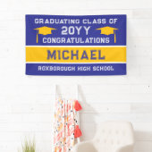 青と黄色の学校のカラー卒業 横断幕 (インサイチュ)