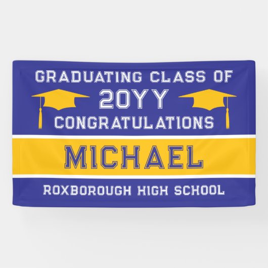 青と黄色の学校のカラー卒業 横断幕 (横)