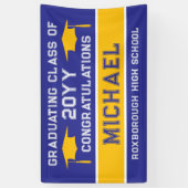 青と黄色の学校のカラー卒業 横断幕 (縦)