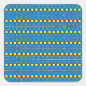 青と黄色の幾何学的な民族フォークのアートパターン スクエアシール (正面)