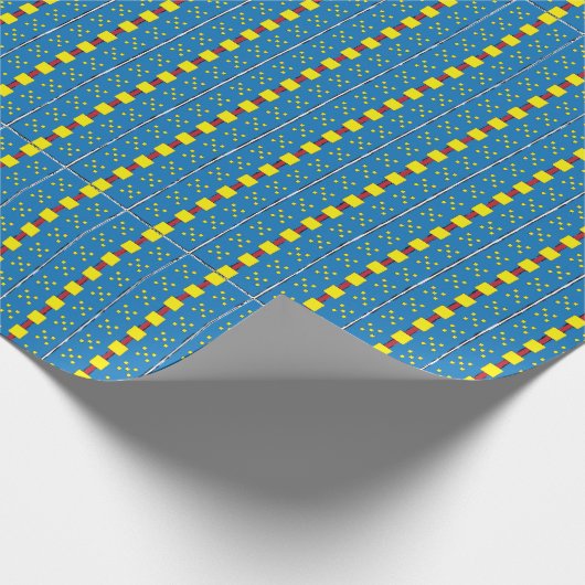 青と黄色の幾何学的な民族フォークのアートパターン ラッピングペーパー (角)