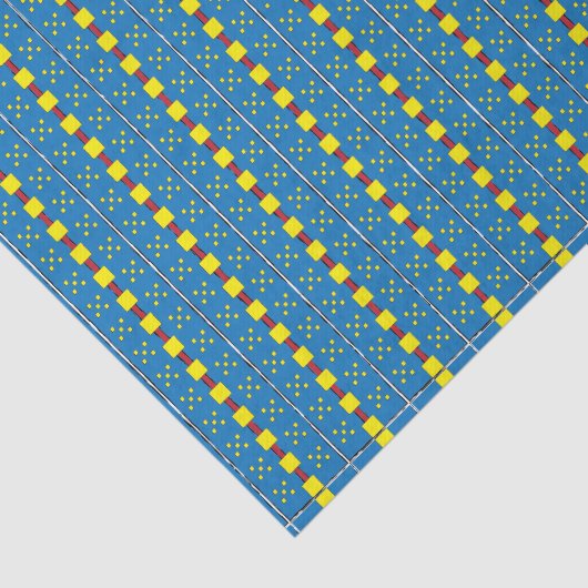 青と黄色の幾何学的な民族フォークのアートパターン 薄葉紙 (詳細)