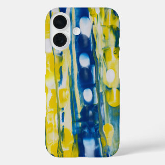 青と黄色の手作りアート作品  iPhone 16ケース