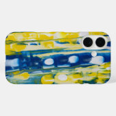 青と黄色の手作りアート作品  Case-Mate iPhoneケース (裏面 (横))
