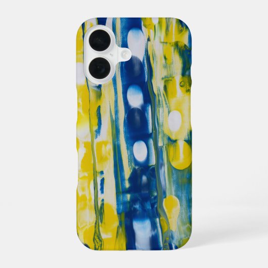青と黄色の手作りアート作品  iPhone 16ケース (裏面)