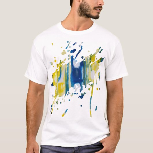 青と黄色の手作りアート作品 Tシャツ (正面)