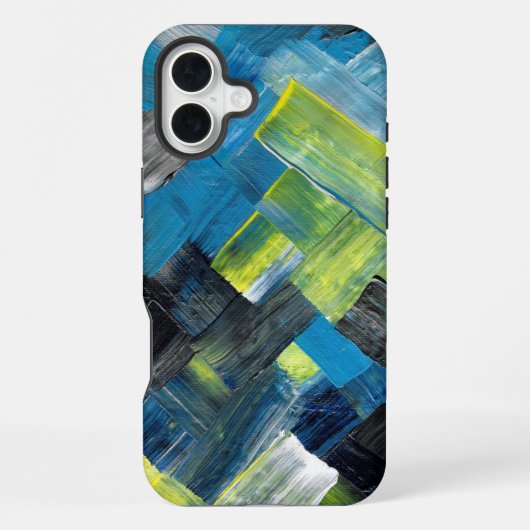 青と黄色の抽象的なブラシストローク幾何学 iPhoneケース (裏面)