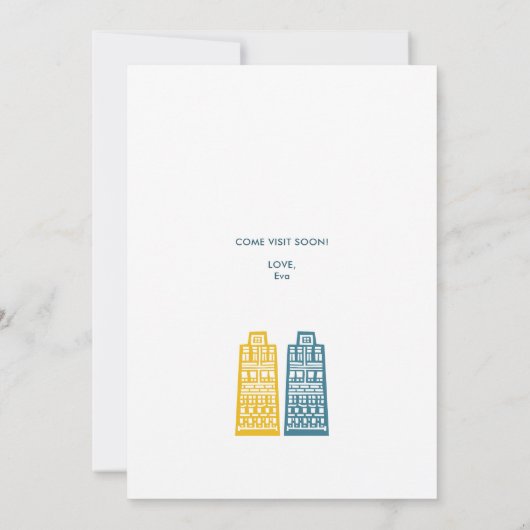 青と黄色の新しい家 カートゥーンシティ 招待状 (裏面)