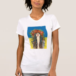 青と黄色の旗を持つウクラニアンの女性 Tシャツ