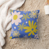 青と黄色の明るいフローラ クッション (ブランケット)