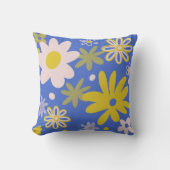 青と黄色の明るいフローラ クッション (正面)