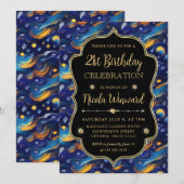 青と黄色の星空21歳の誕生日 招待状 (正面/裏面)