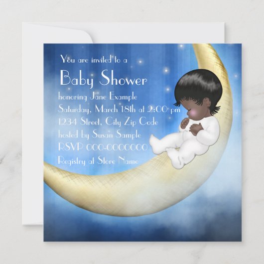 青と黄色の月の赤ちゃんシャワー 招待状 (裏面)