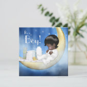 青と黄色の月の赤ちゃん歓迎会 招待状 (スタンド正面)