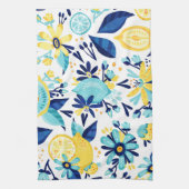 青と黄色の果実と花 キッチンタオル (縦)