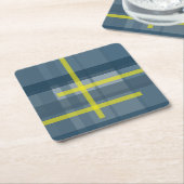 青と黄色の格子模様 スクエアペーパーコースター (アングル)