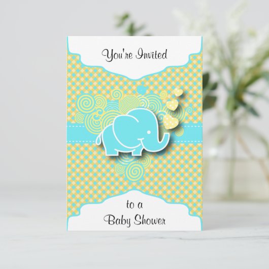 青と黄色の格子模様(ベビー象) 招待状 (スタンド正面)