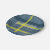 青と黄色の格子模様 ペーパープレート (アングル)