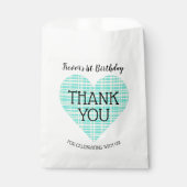 青と黄色の格子状ハートキッド誕生日 フェイバーバッグ (正面)