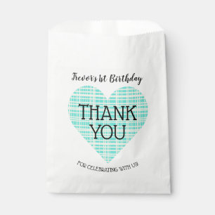 青と黄色の格子状ハートキッド誕生日 フェイバーバッグ