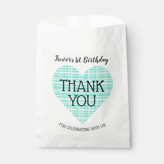 青と黄色の格子状ハートキッド誕生日 フェイバーバッグ (正面)