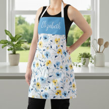 青と黄色の水彩画の野の花のカスタムネーム