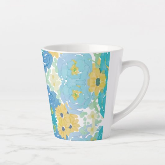 青と黄色の水彩花柄 カフェラテマグ (右)